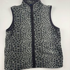 Karen Scott Gray leopard print full zip fleece vest with pockets size large